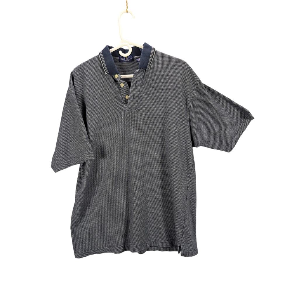 Vintage Bill Blass Premium Shirt Mens Polo Large Blue Nail head 1990s Y2K Preppy